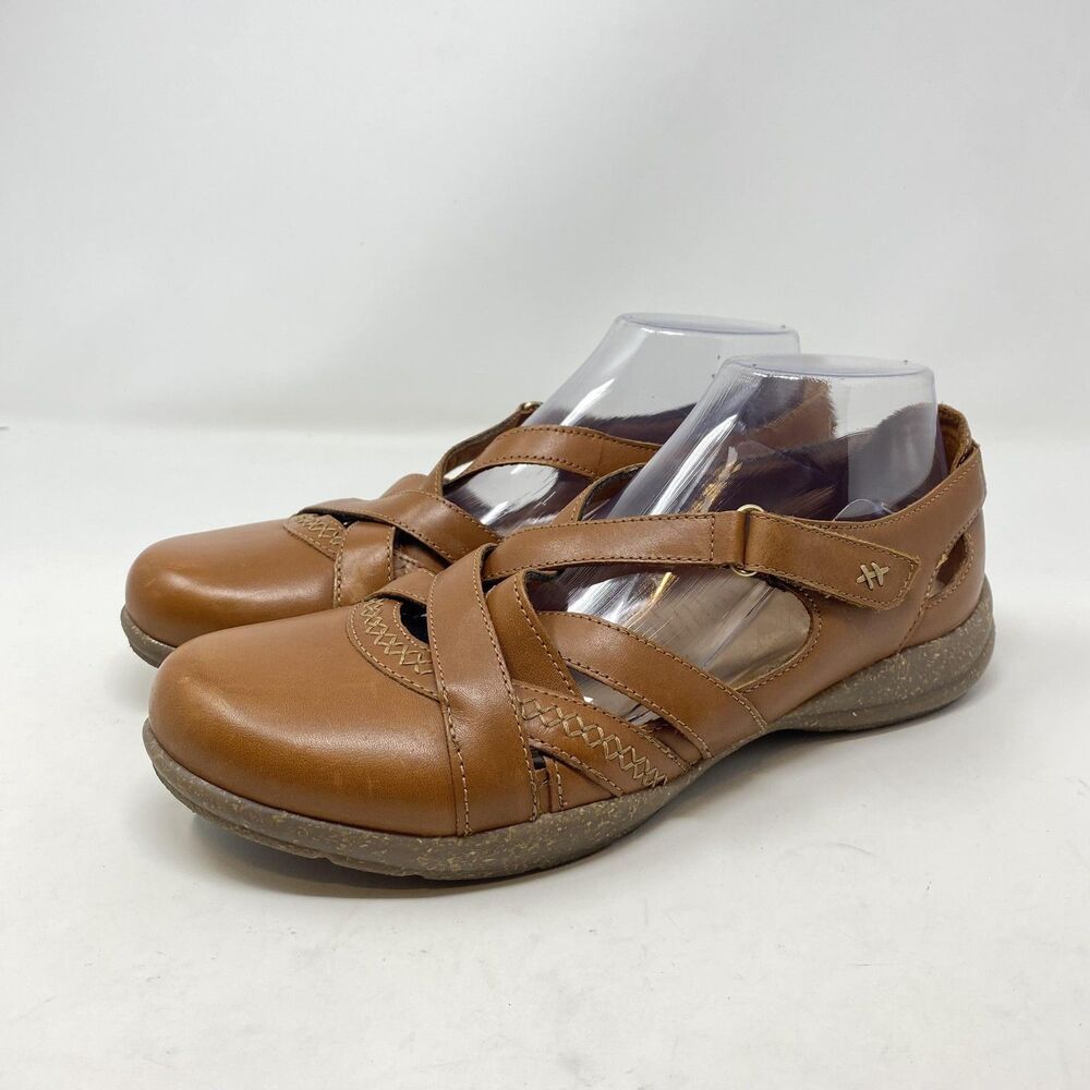 Clarks Shoes Womens Size 10 Brown Leather Mary Jane Strappy Flats Comfort